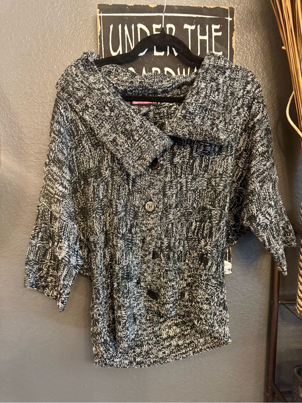 Say What? Black & White Marled Button-Front Cardigan Sweater. XL
